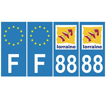 Supstick 4 Stickers Autocollants Plaques Immatriculation Auto Dept 88 Lorraine Bleu Clair Angles Carrés
