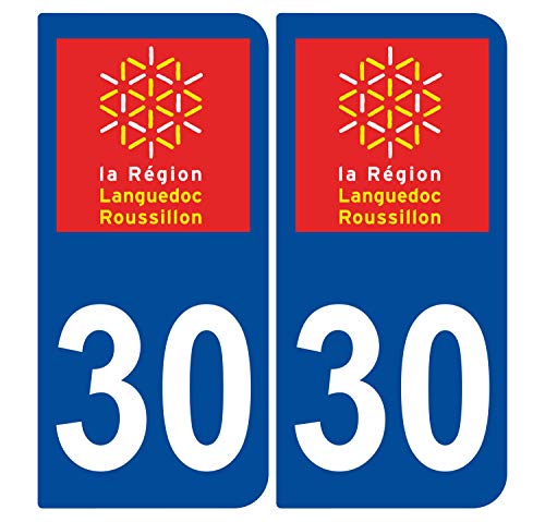 Supstick 2 Stickers Autocollants Plaques Immatriculation Auto Dept 30 Languedoc Roussillon Bleu Foncé Angles Arrondis