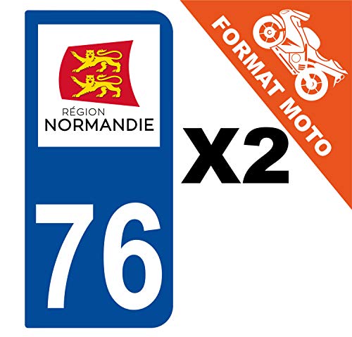 Supstick 2 Stickers Autocollants Plaques Immatriculation Moto Dept 76 Normandie Bleu Foncé 2 Angles Arrondis