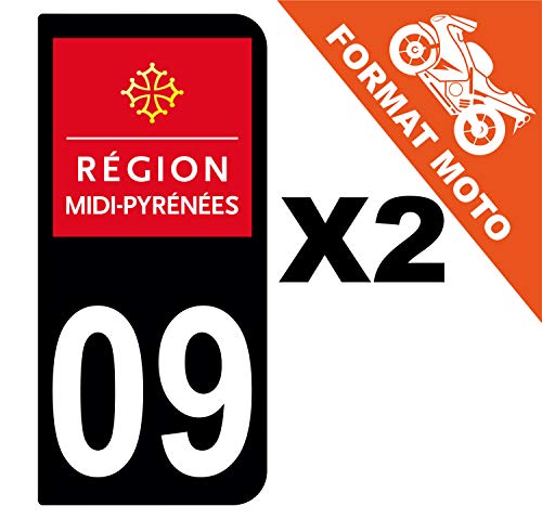 Supstick 2 Stickers Autocollants Plaques Immatriculation Moto Dept 09 Midi Pyrénées Noir 2 Angles Arrondis