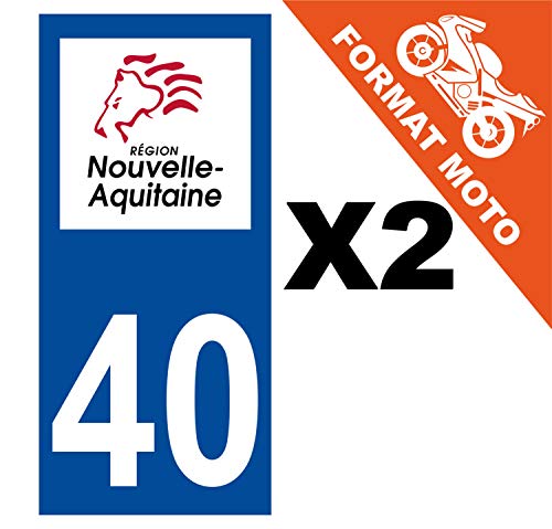 Supstick 2 Stickers Autocollants Plaques Immatriculation Moto Dept 40 Nouvelle Aquitaine Bleu Foncé Angles Carrés