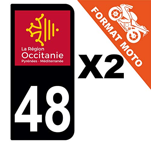 Supstick 2 Stickers Autocollants Plaques Immatriculation Moto Dept 48 Occitanie Noir 2 Angles Arrondis