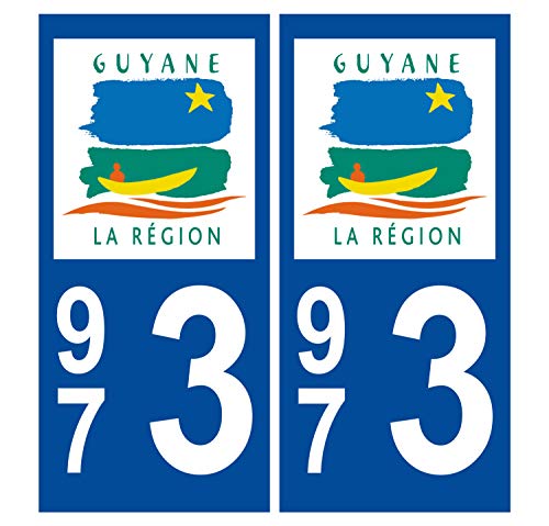 Supstick 2 Stickers Autocollants Plaques Immatriculation Auto Dept 973 Guyane Bleu Foncé Angles Carrés
