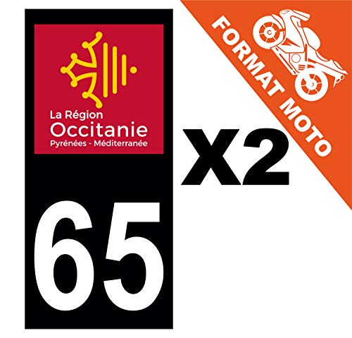 Supstick 2 Stickers Autocollants Plaques Immatriculation Moto Dept 65 Occitanie Noir Angles Carrés