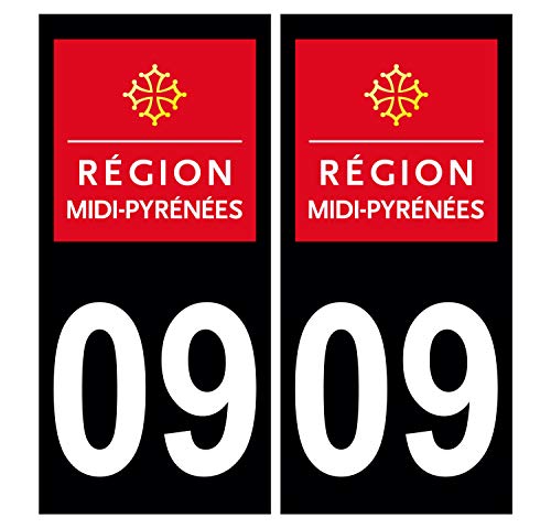 Supstick 2 Stickers Autocollants Plaques Immatriculation Auto Dept 09 Midi Pyrénées Noir Angles Carrés