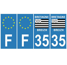 Supstick 4 Stickers Autocollants Plaques Immatriculation Auto Dept 35 Bretagne Breizh Bleu Clair Angles Carrés