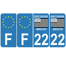Supstick 4 Stickers Autocollants Plaques Immatriculation Auto Dept 22 Bretagne Breizh Bleu Clair Angles Arrondis
