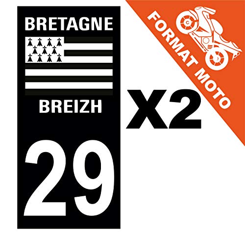 Supstick 2 Stickers Autocollants Plaques Immatriculation Moto Dept 29 Bretagne Breizh Noir Angles Carrés