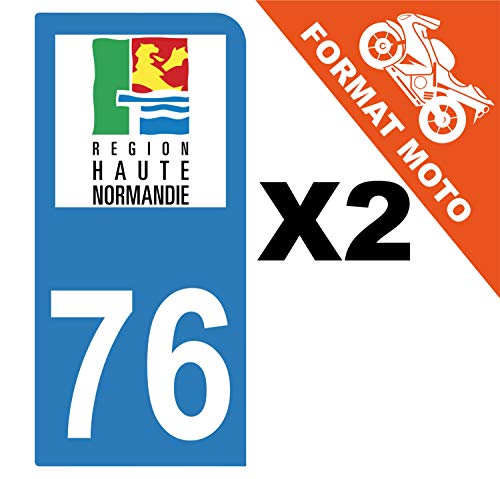 Supstick 2 Stickers Autocollants Plaques Immatriculation Moto Dept 76 Haute Normandie Bleu Clair 1 Angle Arrondi