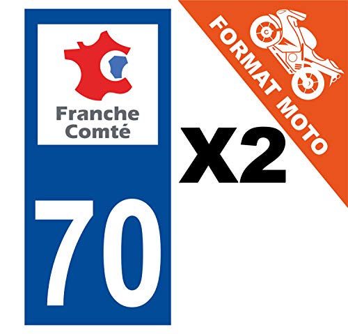Supstick 2 Stickers Autocollants Plaques Immatriculation Moto Dept 70 Franche Comté Bleu Foncé Angles Carrés
