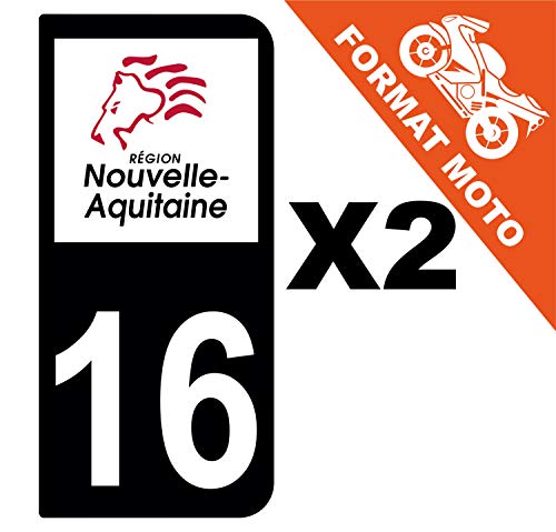 Supstick 2 Stickers Autocollants Plaques Immatriculation Moto Dept 16 Nouvelle Aquitaine Noir 2 Angles Arrondis