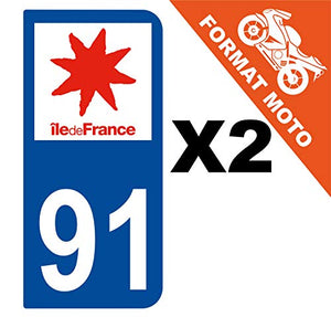 Supstick 2 Stickers Autocollants Plaques Immatriculation Moto Dept 91 Ile de France Bleu Foncé 2 Angles Arrondis