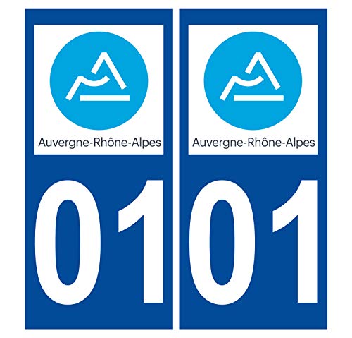Supstick 2 Stickers Autocollants Plaques Immatriculation Auto Dept 01 Auvergne Rhône Alpes Bleu Foncé Angles Carrés