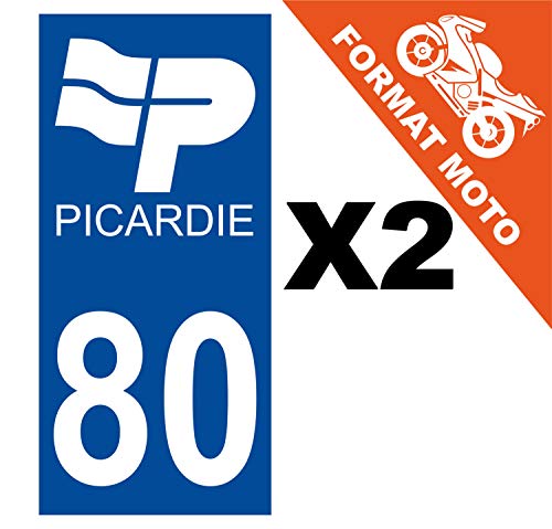 Supstick 2 Stickers Autocollants Plaques Immatriculation Moto Dept 80 Picardie Bleu Foncé Angles Carrés