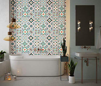 Planche de 9 Adhésif Carrelage - décoration de carreaux - 9 pièces plastifié en mat - mosaïque nuances de vert et blanc - format 10x10cm par pièce