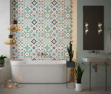 Planche de 9 Adhésif Carrelage - décoration de carreaux - 27 pièces plastifié en mat - mosaïque nuances de vert et blanc - format 25x25cm par pièce