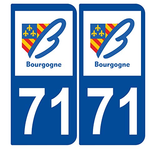 Supstick 2 Stickers Autocollants Plaques Immatriculation Auto Dept 71 Bourgogne Bleu Foncé Angles Arrondis