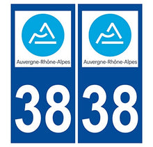 Supstick 2 Stickers Autocollants Plaques Immatriculation Auto Dept 38 Auvergne Rhône Alpes Bleu Foncé Angles Carrés