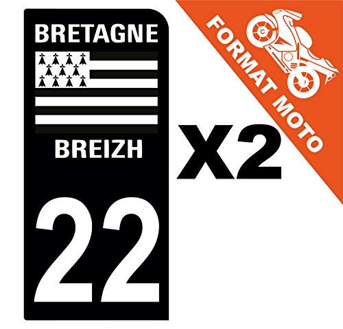 Supstick 2 Stickers Autocollants Plaques Immatriculation Moto Dept 22 Bretagne Breizh Noir 1 Angle Arrondi