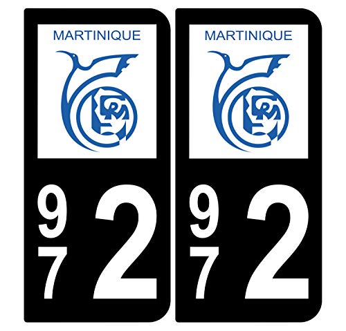 Supstick 2 Stickers Autocollants Plaques Immatriculation Auto Dept 972 Martinique Noir Angles Arrondis