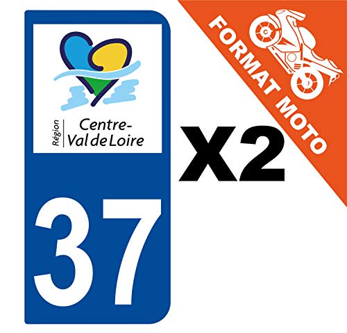 Supstick 2 Stickers Autocollants Plaques Immatriculation Moto Dept 37 Centre Val de Loire Bleu Foncé 2 Angles Arrondis