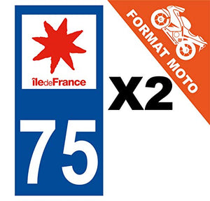 Supstick 2 Stickers Autocollants Plaques Immatriculation Moto Dept 75 Ile de France Bleu Foncé Angles Carrés