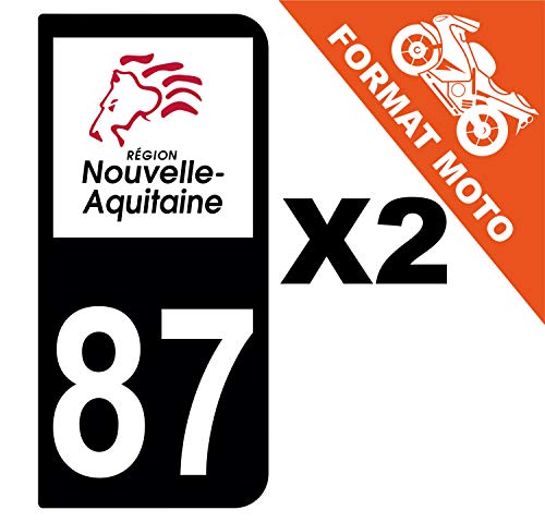 Supstick 2 Stickers Autocollants Plaques Immatriculation Moto Dept 87 Nouvelle Aquitaine Noir 2 Angles Arrondis