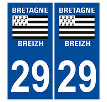 Supstick 2 Stickers Autocollants Plaques Immatriculation Auto Dept 29 Bretagne Breizh Bleu Foncé Angles Carrés