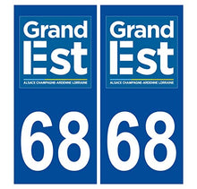 Supstick 2 Stickers Autocollants Plaques Immatriculation Auto Dept 68 Grand est Bleu Foncé Angles Carrés