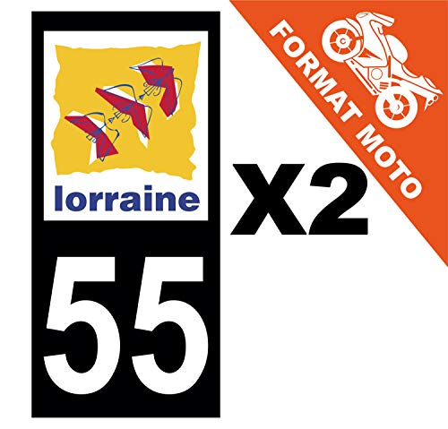 Supstick 2 Stickers Autocollants Plaques Immatriculation Moto Dept 55 Lorraine Noir Angles Carrés