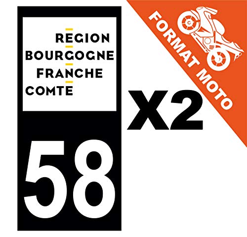 Supstick 2 Stickers Autocollants Plaques Immatriculation Moto Dept 58 Bourgogne Franche Comté Noir Angles Carrés
