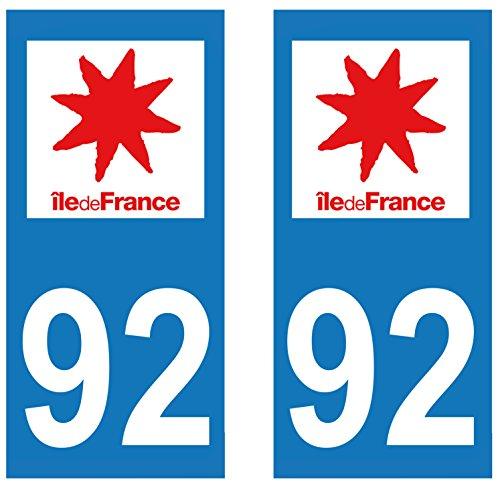 supstick 2 STICKERS AUTOCOLLANT PLAQUE IMMATRICULATION DEPT 92 Région île-de-France format rectangulaire - supstick.fr