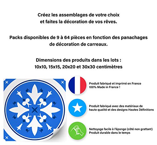 Planche de 4 Adhésif Carrelage - décoration de carreaux - 44 pièces plastifié en mat - mosaïque nuances de fleurs blanches - format 25x25cm par pièce