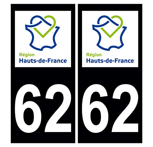 Supstick 2 Stickers Autocollants Plaques Immatriculation Auto Dept 62 Hauts de France Noir Angles Carrés