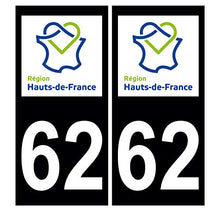 Supstick 2 Stickers Autocollants Plaques Immatriculation Auto Dept 62 Hauts de France Noir Angles Carrés