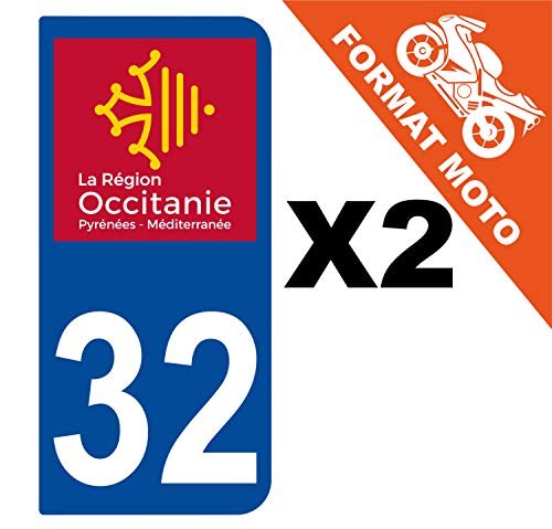 Supstick 2 Stickers Autocollants Plaques Immatriculation Moto Dept 32 Occitanie Bleu Foncé 2 Angles Arrondis