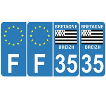 Supstick 4 Stickers Autocollants Plaques Immatriculation Auto Dept 35 Bretagne Breizh Bleu Clair Angles Arrondis