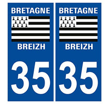 Supstick 2 Stickers Autocollants Plaques Immatriculation Auto Dept 35 Bretagne Breizh Bleu Foncé Angles Carrés