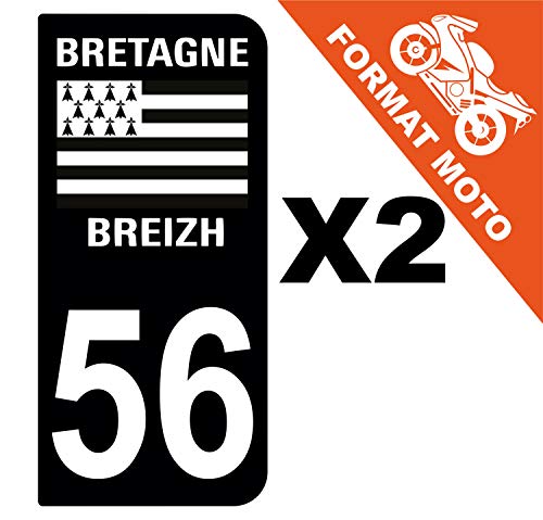 Supstick 2 Stickers Autocollants Plaques Immatriculation Moto Dept 56 Bretagne Breizh Noir 2 Angles Arrondis