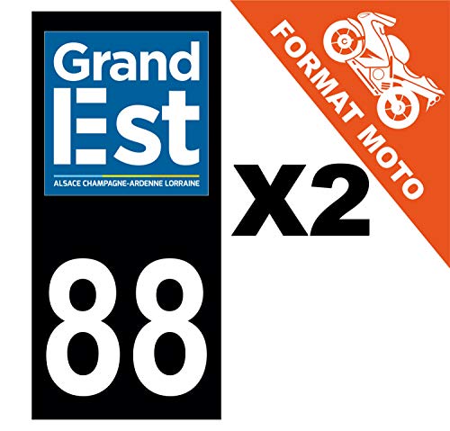 Supstick 2 Stickers Autocollants Plaques Immatriculation Moto Dept 88 Grand Est Noir Angles Carrés