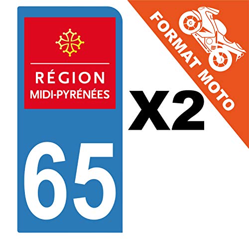 Supstick 2 Stickers Autocollants Plaques Immatriculation Moto Dept 65 Midi Pyrénées Bleu Clair 1 Angle Arrondi