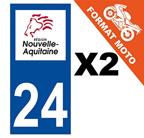 Supstick 2 Stickers Autocollants Plaques Immatriculation Moto Dept 24 Nouvelle Aquitaine Bleu Foncé Angles Carrés
