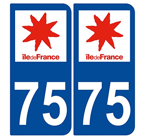 Supstick 2 Stickers Autocollants Plaques Immatriculation Auto Dept 75 Ile de France Bleu Foncé Angles Arrondis