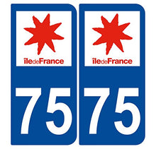 Supstick 2 Stickers Autocollants Plaques Immatriculation Auto Dept 75 Ile de France Bleu Foncé Angles Arrondis