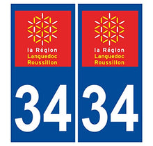 Supstick 2 Stickers Autocollants Plaques Immatriculation Auto Dept 34 Languedoc Roussillon Bleu Foncé Angles Carrés