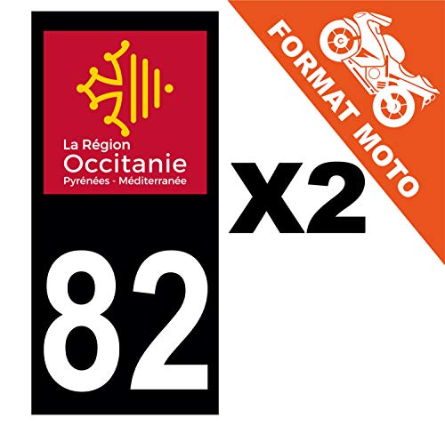 Supstick 2 Stickers Autocollants Plaques Immatriculation Moto Dept 82 Occitanie Noir Angles Carrés