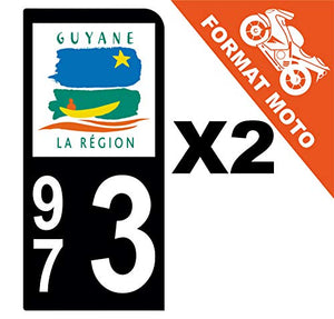 Supstick 2 Stickers Autocollants Plaques Immatriculation Moto Dept 973 Guyane Noir 1 Angle Arrondi