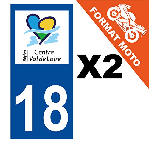 Supstick 2 Stickers Autocollants Plaques Immatriculation Moto Dept 18 Centre Val de Loire Bleu Foncé Angles Carrés
