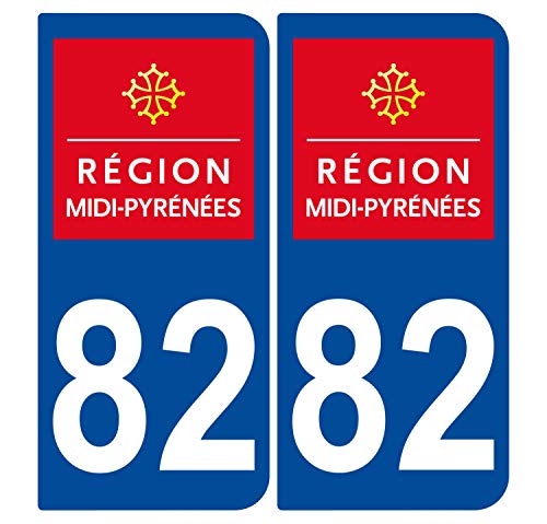 Supstick 2 Stickers Autocollants Plaques Immatriculation Auto Dept 82 Midi Pyrénées Bleu Foncé Angles Arrondis