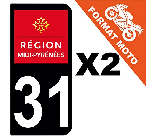 Supstick 2 Stickers Autocollants Plaques Immatriculation Moto Dept 31 Midi Pyrénées Noir 2 Angles Arrondis
